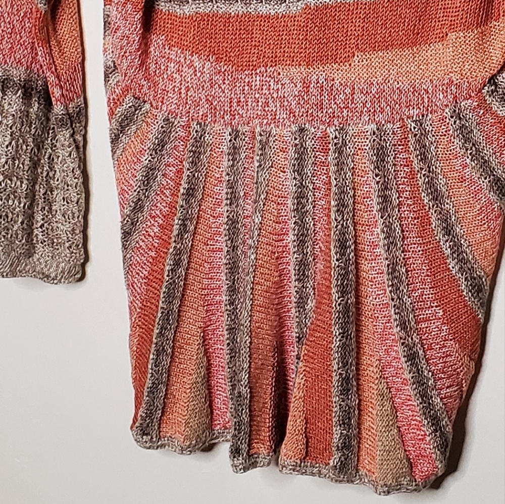 Slouchy Stripes Peach Pink and Tan Radial Natural Style Cardigan - Picture 12 of 12